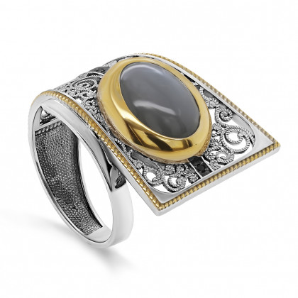 Кольцо из серебра с фианитом и лунным камнем